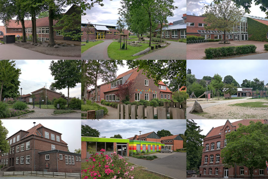 Grundschulen in Stade: Pestalozzi Grundschule, Montessori Grundschule, Grundschule Hagen, Grundschule am Fleth, Grundschule Wiepenkathen, Grundschule Ottenbeck, Grundschule Campe, Grundschule Bockhorster Weg, Grundschule am Burggraben