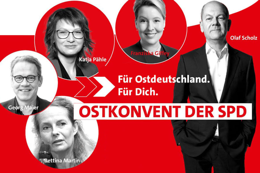 SPD Ostkonvent am 30. Mai 2021 live aus Halle, Ankündigung mit Olaf Scholz, Franziska Giffey, Katja Pähle, Bettina Martin, Georg Maier