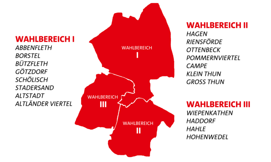 Wahlbereiche der Hansestadt Stade für die Kommunalwahl 2021