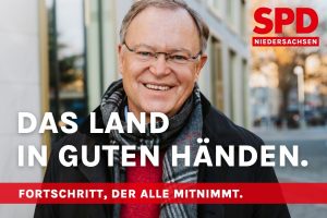 Stephan Weil präsentiert den Slogan zur Landtagswahl 2022: Das Land in guten Händen.
