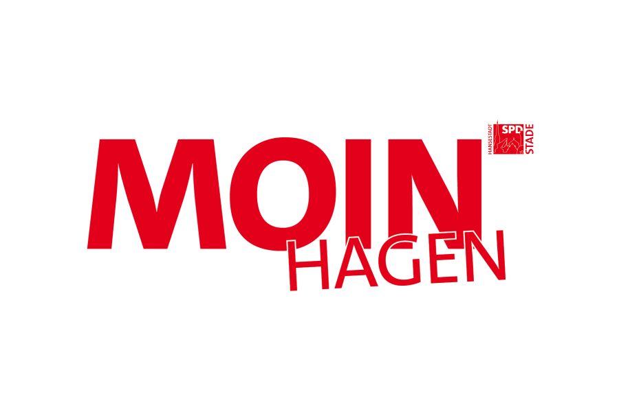 Einladung zum Nachbarschaftsspaziergang, rote Schrift auf weißem Hintergrund: Moin Hagen