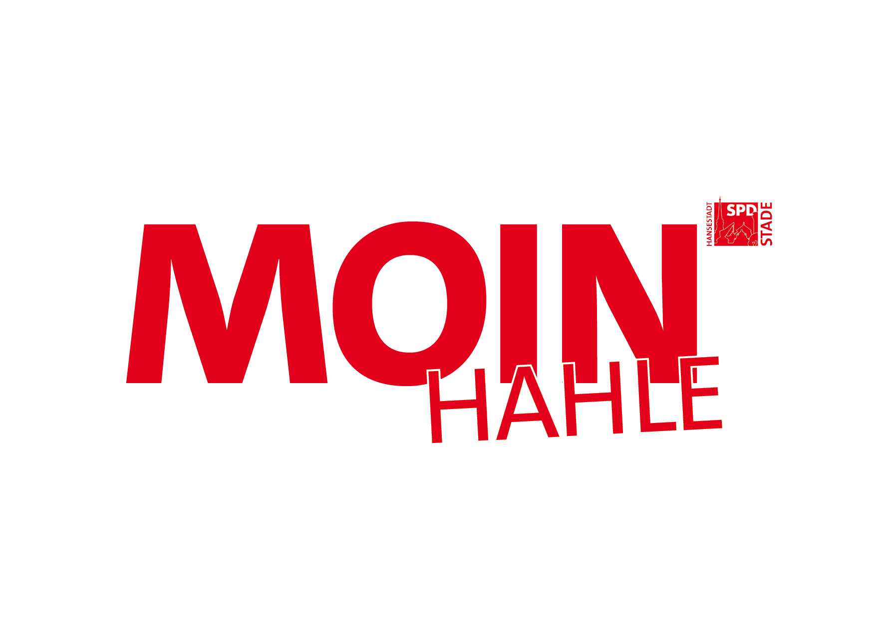 Einladung zum Nachbarschaftsspaziergang, rote Schrift auf weißem Hintergrund: Moin Hahle