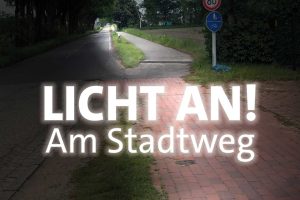 Foto der Straße und dem Fuß- und Radweg von Hagen nach Stade bei Dunkelheit und symbolischem Licht von Straßenlaternen